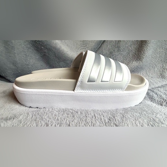 Adidas Platform Slides White Silver Size 9 - Picture 11 of 16
